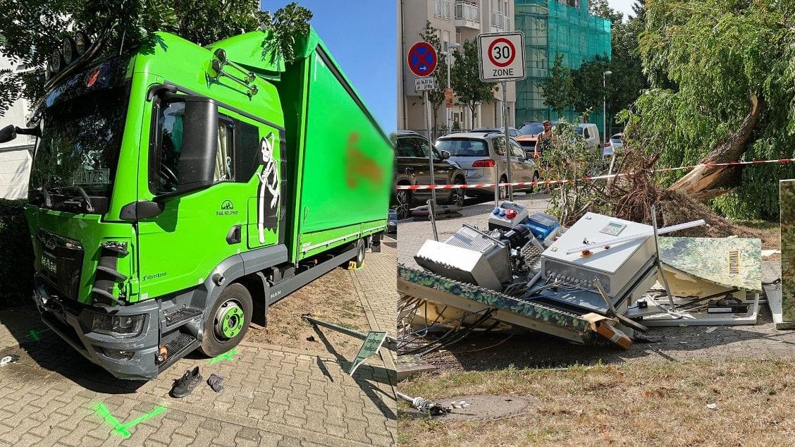 Die Unfallstelle: Ein Lkw sorgte in Dresden für Schäden im Straßenbild.