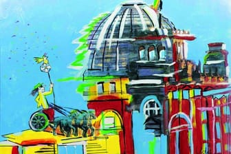 Das Werk «Reichstag» von Udo Lindenberg, Mischtechnik mit Acryl, gehört zu den Original-Malereien und Fotocollagen von Udo Lindenberg, die in einem Hamburger Auktionshaus unter den Hammer kommen.