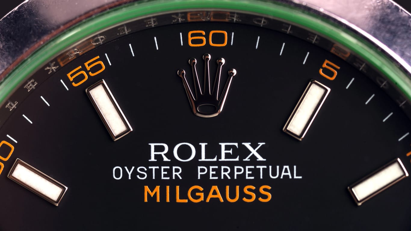 BOLOGNA, ITALY - AUGUST, 2018: Rolex Oyster Perpetual Milgauss watch. Rolex SA is a Swiss luxury watchmaker, founded by H. Wilsdorf and A. Davis in London, England in 1905. Illustrative editorial.