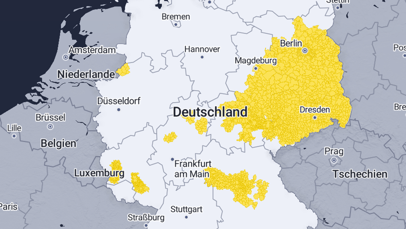 Die Warnkarte für Deutschland: Im Osten wird es noch Mal heiß