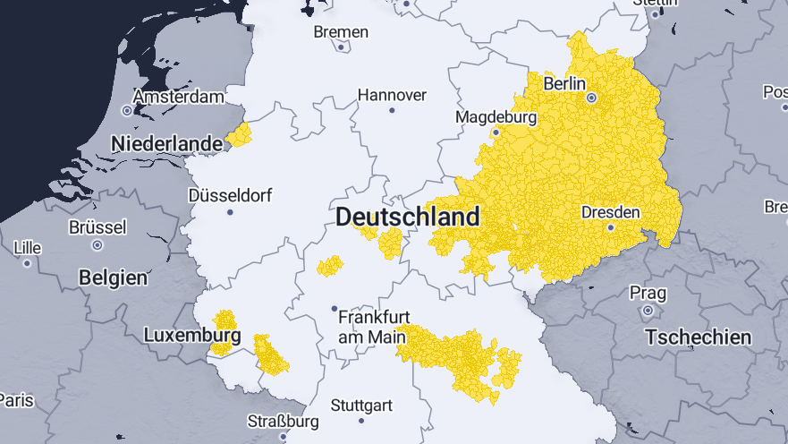 Die Warnkarte für Deutschland: Im Osten wird es noch Mal heiß