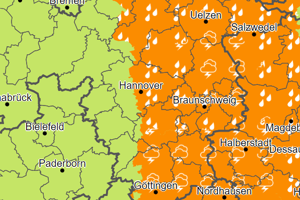 Der Deutsche Wetterdienst warnte am Sonntagabend in Teilen der Region Hannover vor dem Starkregen.