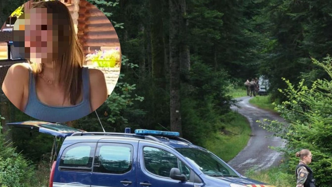 Französische Gendarmen blockieren eine Straße während der Suche nach der im Elsass vermissten Jugendlichen Lina.