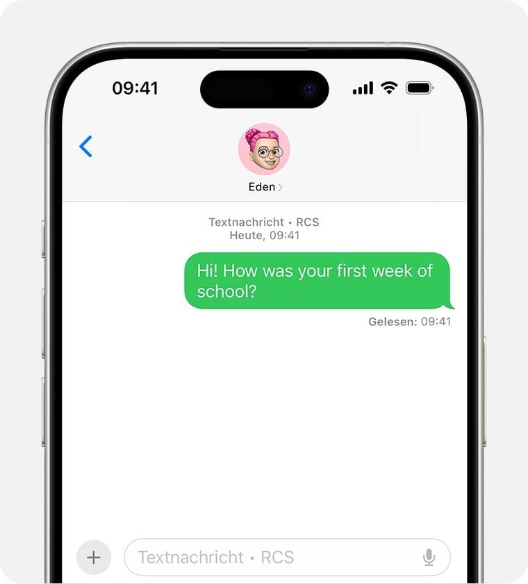 Anders als die blauen Nachrichten über iMessage sind die RCS-Mitteilungen grün.