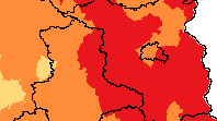 Ausschnitt aus der Karte des DWD: In den rot markierten Gebiete gilt am Mittwoch die höchste Warnstufe.