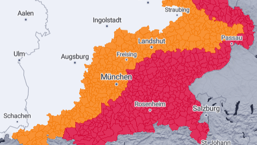 Die aktuelle Warnkarte: Vor allem in Bayern drohen schwere Unwetter.