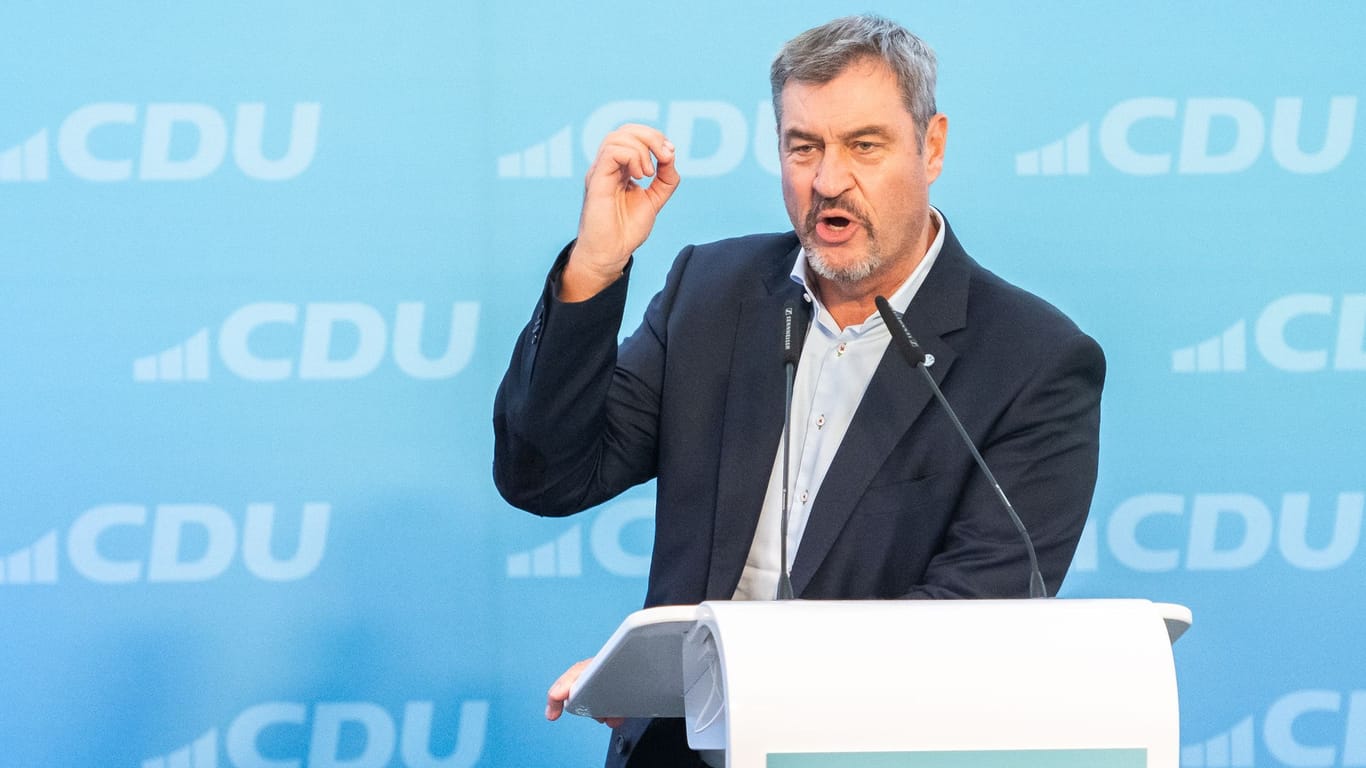 Markus Söder während einer Wahlkampfveranstaltung in Thüringen (Archivbild).