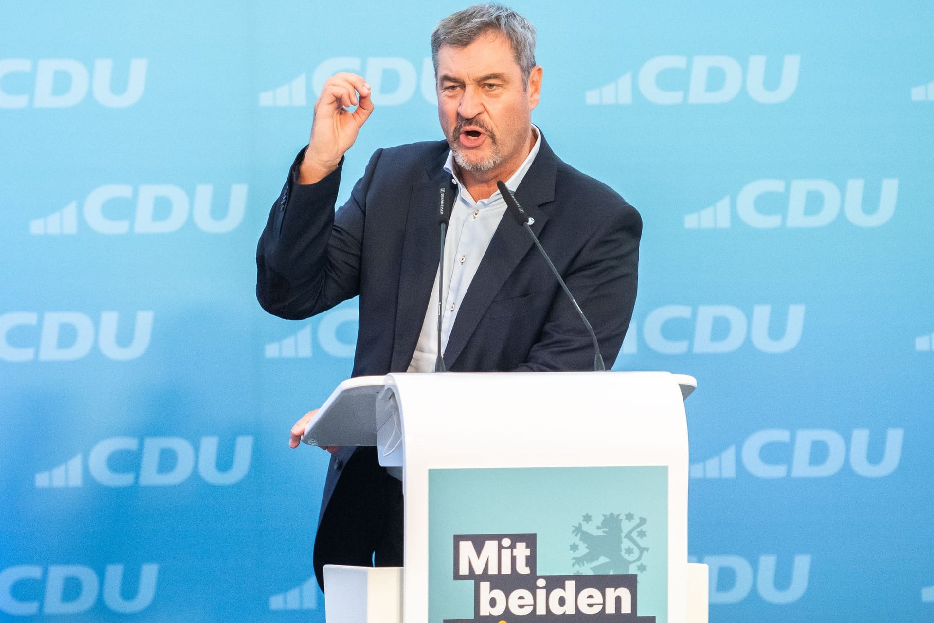 Markus Söder während einer Wahlkampfveranstaltung in Thüringen (Archivbild).