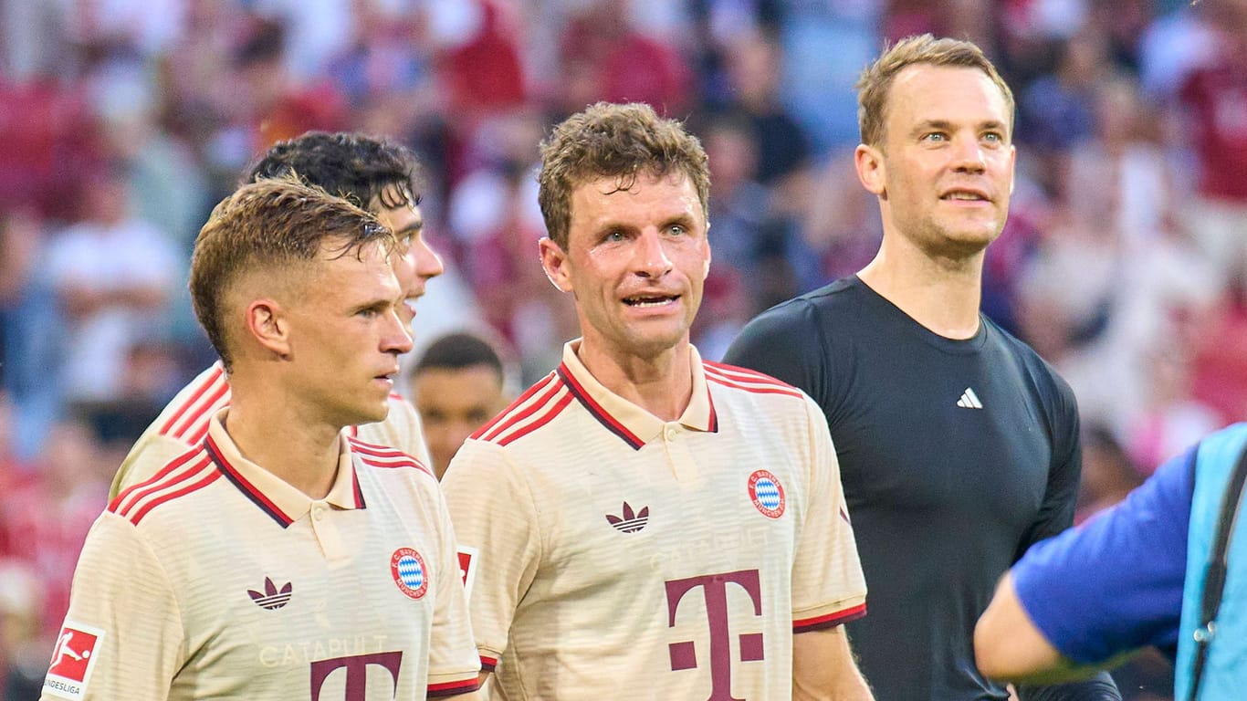 Joshua Kimmich, Thomas Müller und Manuel Neuer (v. l. n. r.): Ihre Verträge laufen allesamt im Sommer 2025 aus.