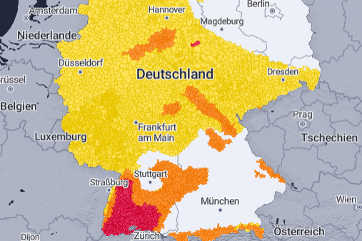 Die aktuelle Unwetterkarte: Für große Teile Deutschland gelten Wetterwarnungen.