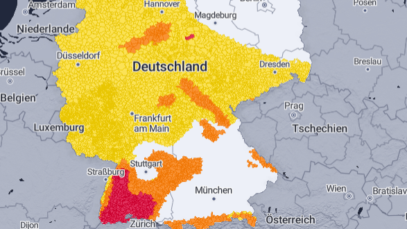 Die aktuelle Unwetterkarte: Für große Teile Deutschland gelten Wetterwarnungen.