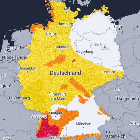 Die aktuelle Unwetterkarte: Für große Teile Deutschland gelten Wetterwarnungen.