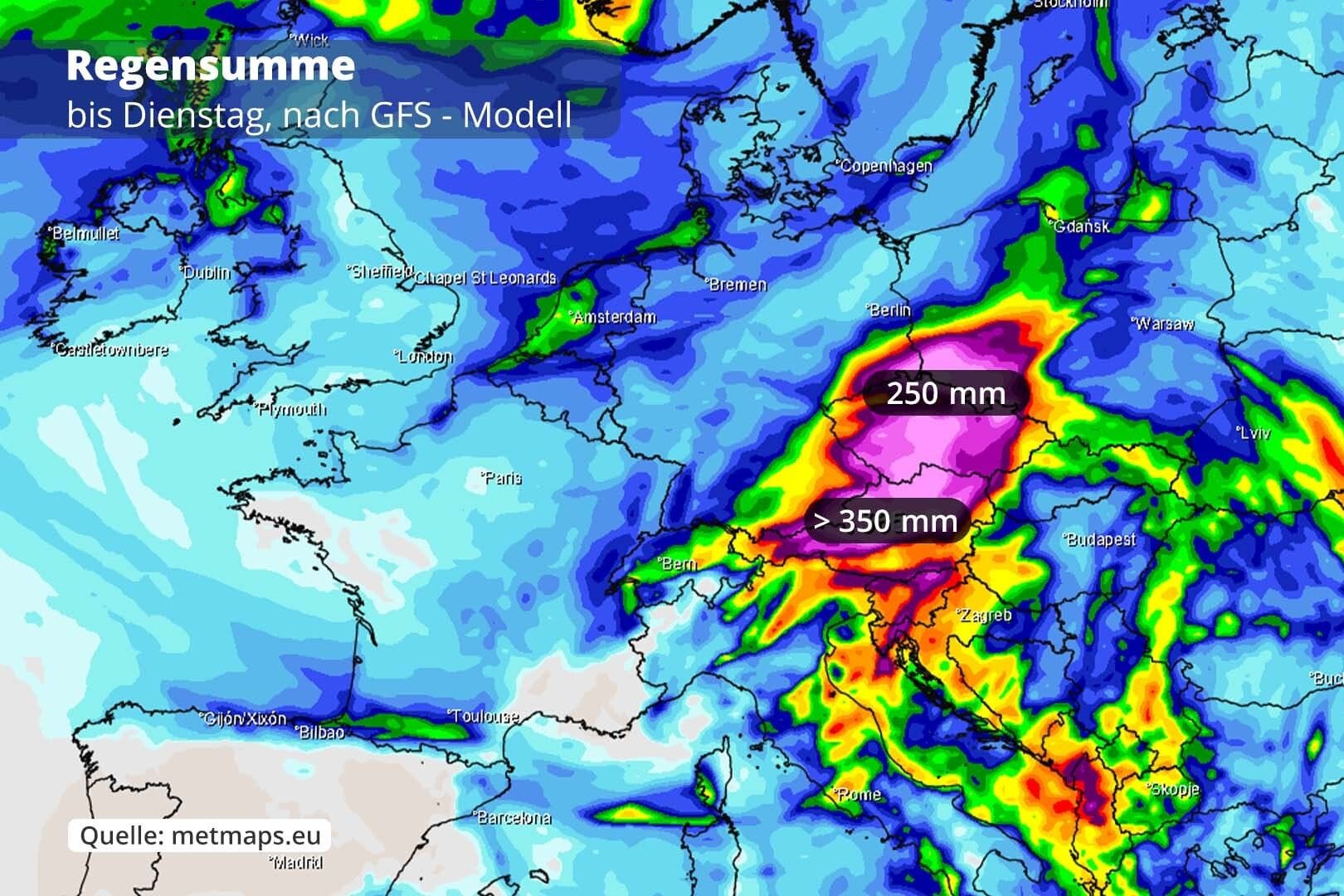 Regensumme bis Dienstag: So viel Niederschlag wird in den nächsten sieben Tagen erwartet.