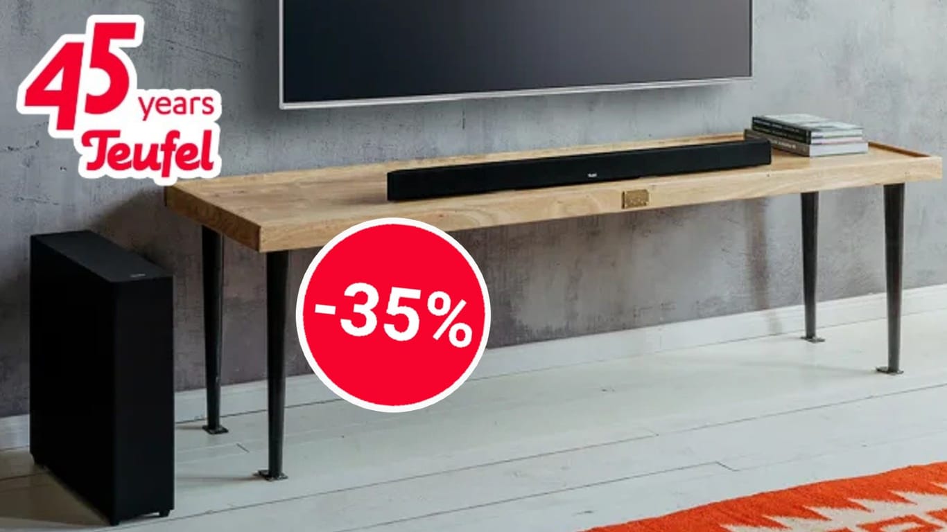 45 Jahre Teufel: Die frühere Testsieger-Soundbar des Herstellers ist bei den Jubiläums-Deals zum Tiefpreis im Angebot.