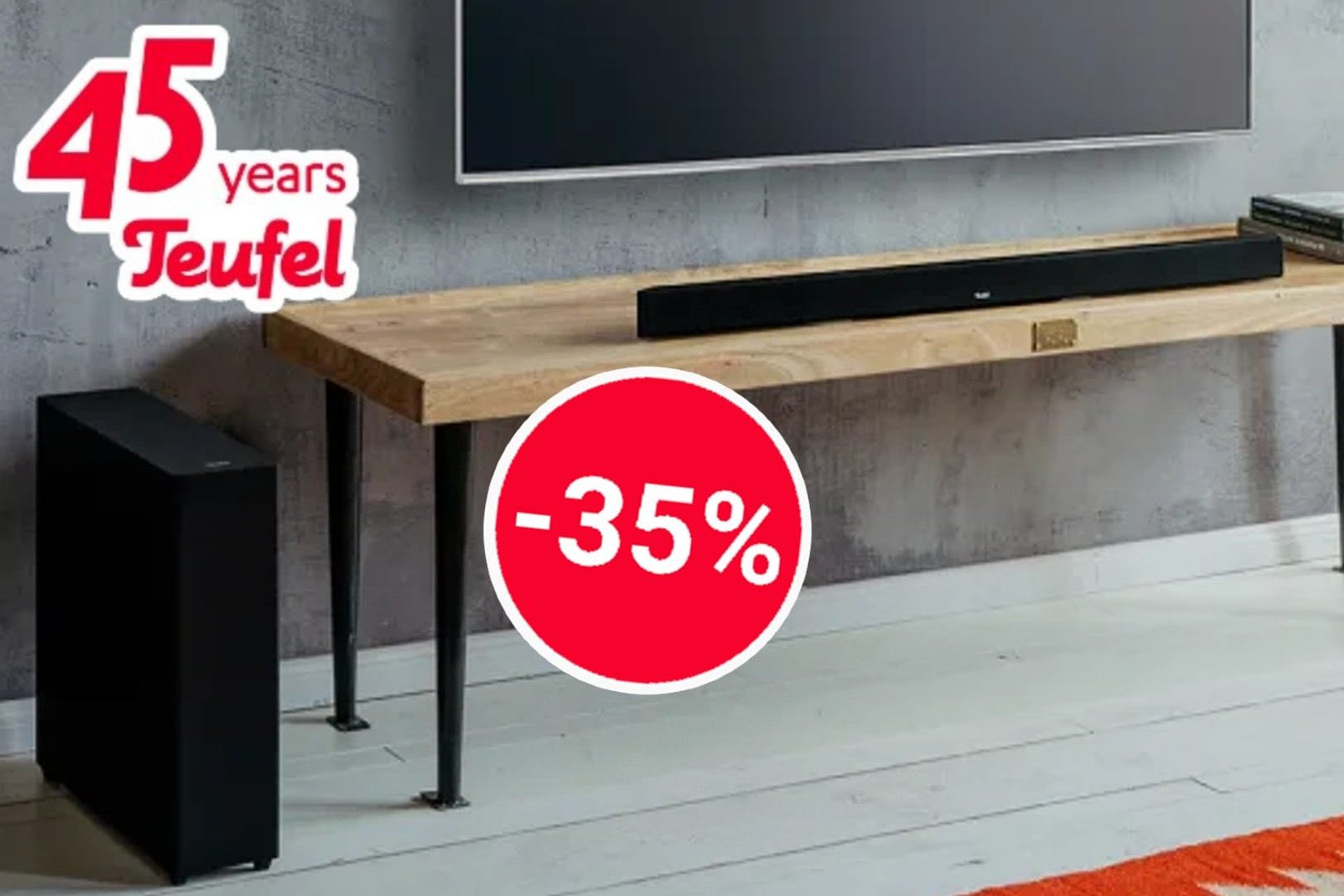 45 Jahre Teufel: Die frühere Testsieger-Soundbar des Herstellers ist bei den Jubiläums-Deals zum Tiefpreis im Angebot.