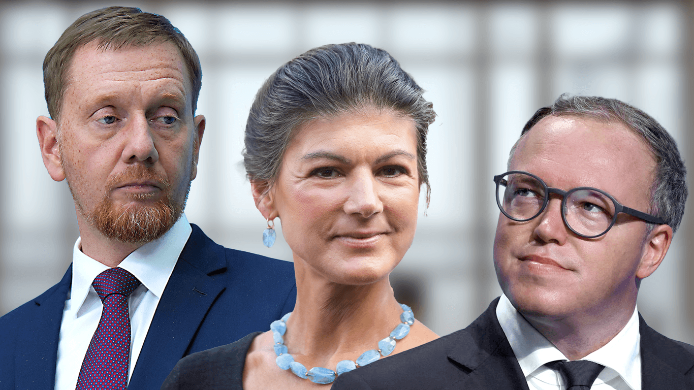 Michael Kretschmer, Sahra Wagenknecht und Mario Voigt: Können sich die CDU-Politiker auf Landesebene mit dem BSW auf eine Koalition einigen?