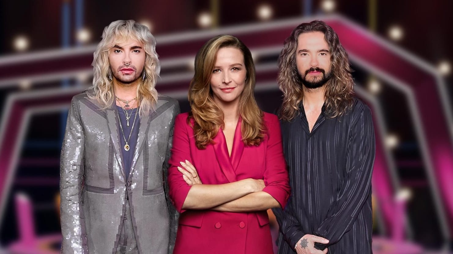 Bill Kaulitz, Katrin Bauerfeind und Tom Kaulitz standen für "Die Superduper Show" vor der Kamera.