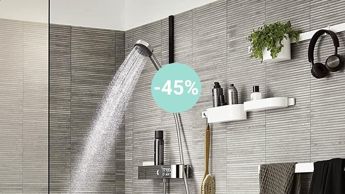 Amazon-Angebot: Der Duschkopf von Hansgrohe verbraucht nur rund halb so viel Wasser wie ein herkömmliches Modell.