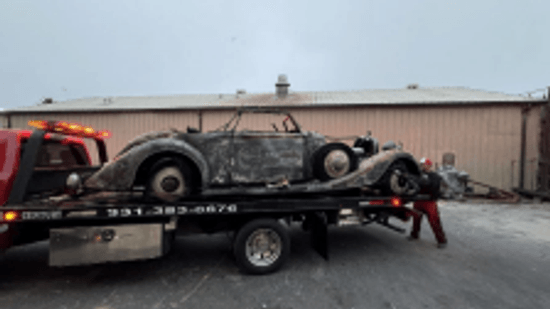 Just won an award, but there wasn't much left of the Hispano-Suiza. (Source: Monterey Fire Department)