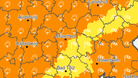 Warnkarte des DWD in der Nacht: Im ganzen Freistaat warnt der Wetterdienst vor Gewittern und Windböen in der Nacht zu Montag.