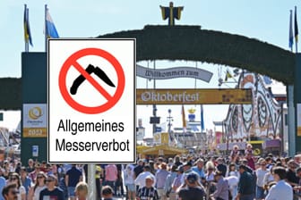 Messerverbot zum Oktoberfest (Montage): An den Bahnhöfen und anderen Gebieten verbietet die Polizei Waffen.