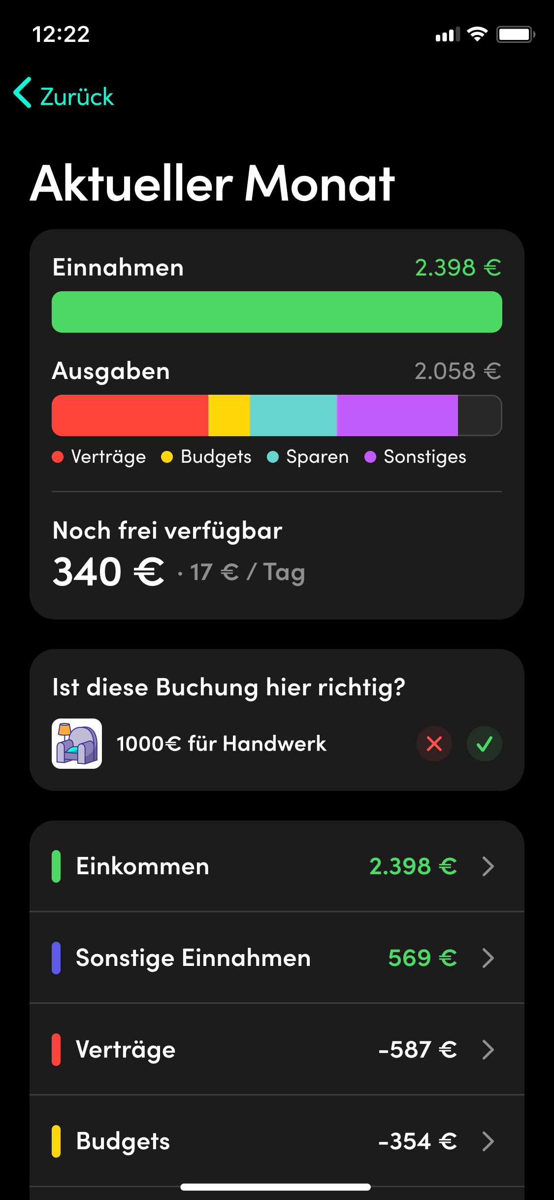 Beispielhafter Screenshot der Budgetübersicht im Rahmen der App "Finanzguru"