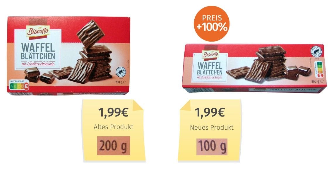 Mogelpackung des Monats: "Biscotto Waffelblättchen" mit Zartbitterschokolade von Aldi Nord (2024)