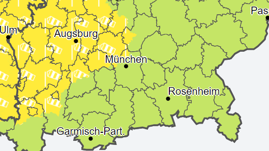 Warnkarte des Deutschen Wetterdiensts: Am Mittwoch werden auch in München Windböen erwartet.