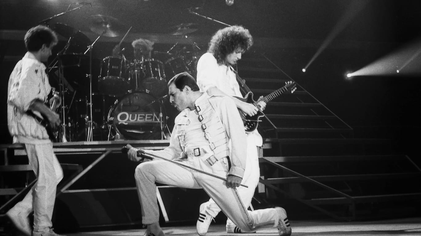 Freddie Mercury bei einem Queen-Konzert in Brüssel 1986.