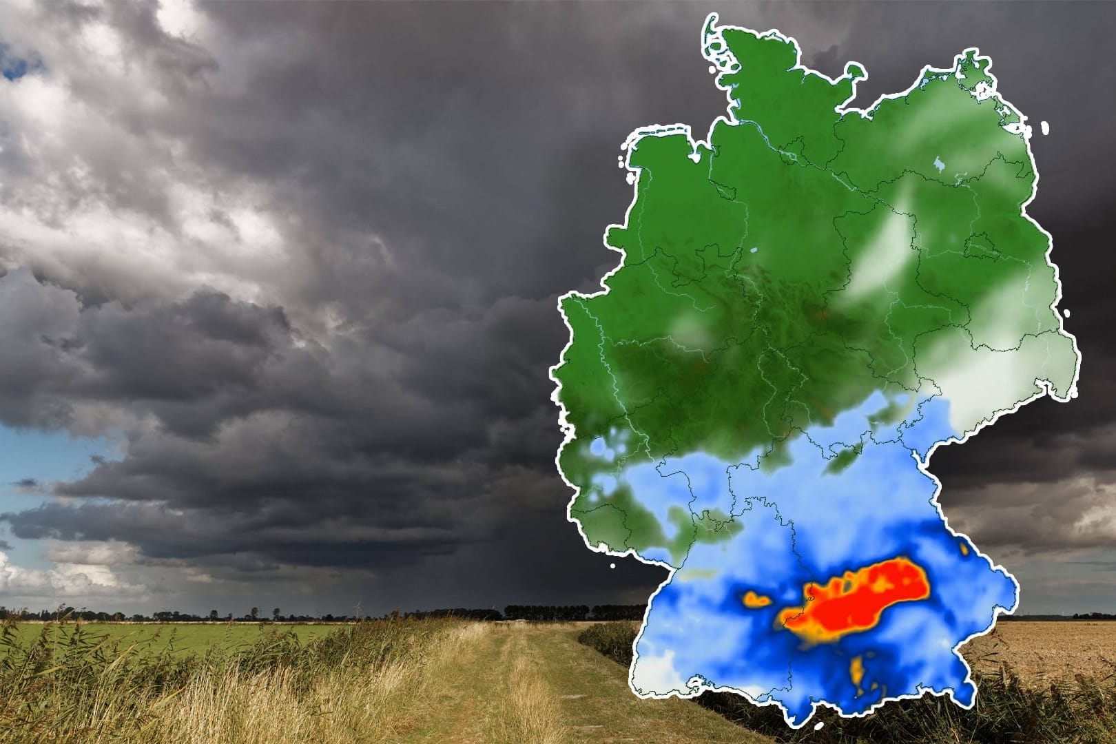 Wetterkarten zeigen die regional sehr unterschiedliche Wetterlage.