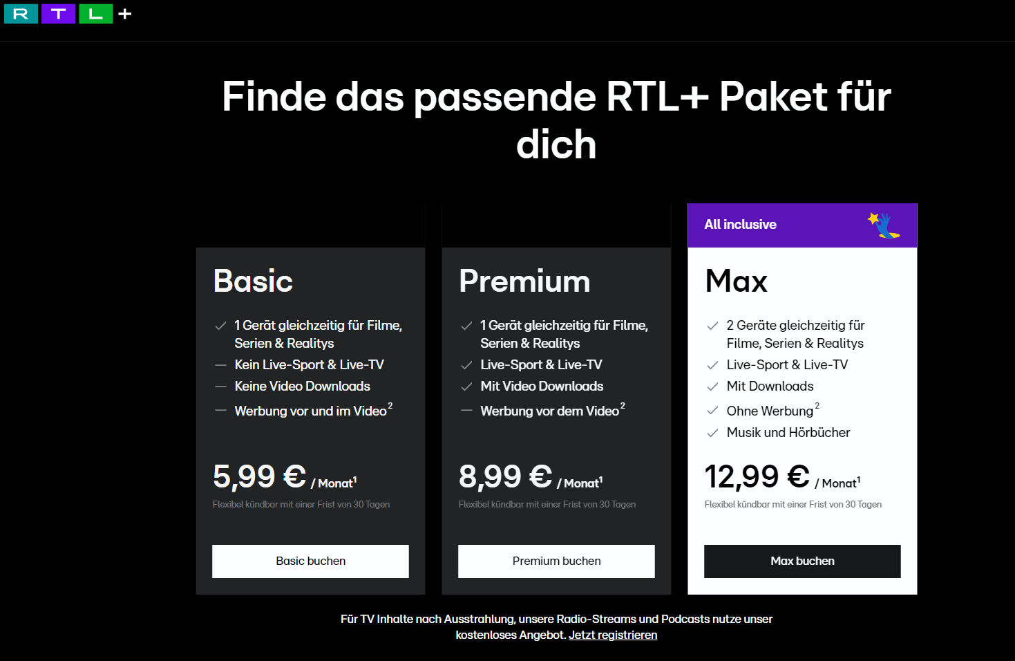 Die Abomodelle bei RTL+