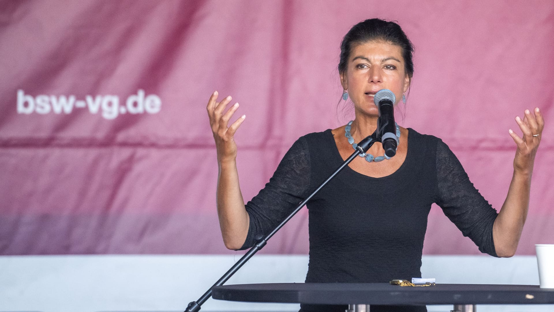 BSW Vorsitzende Sahra Wagenknecht während einer Wahlkampfveranstaltung.