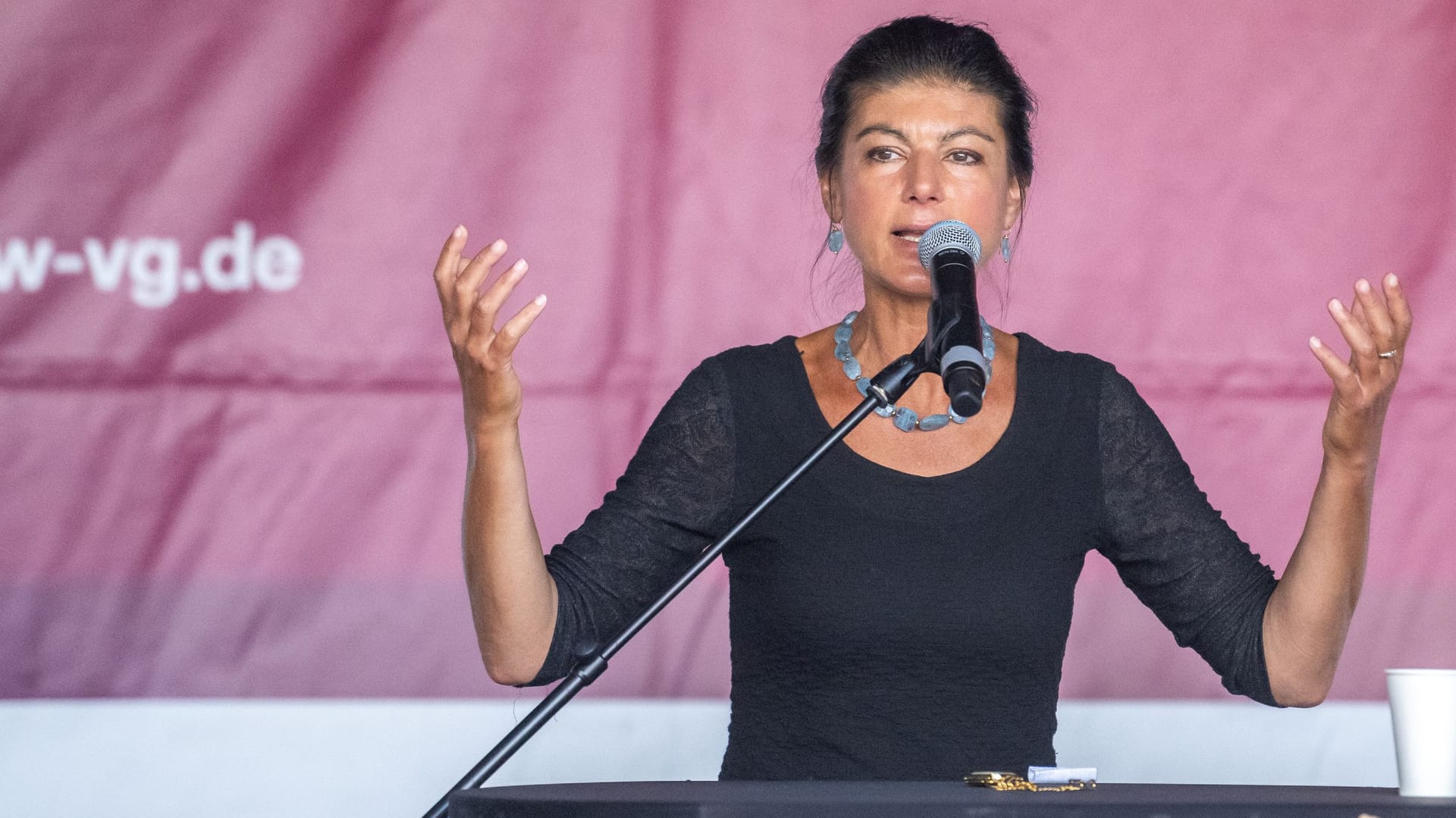 BSW Vorsitzende Sahra Wagenknecht während einer Wahlkampfveranstaltung.