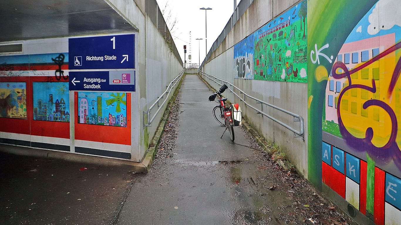 S-Bahnhof Fischbek: Hier müssen sich Radfahrer durch eine eklige Unterführung quälen.