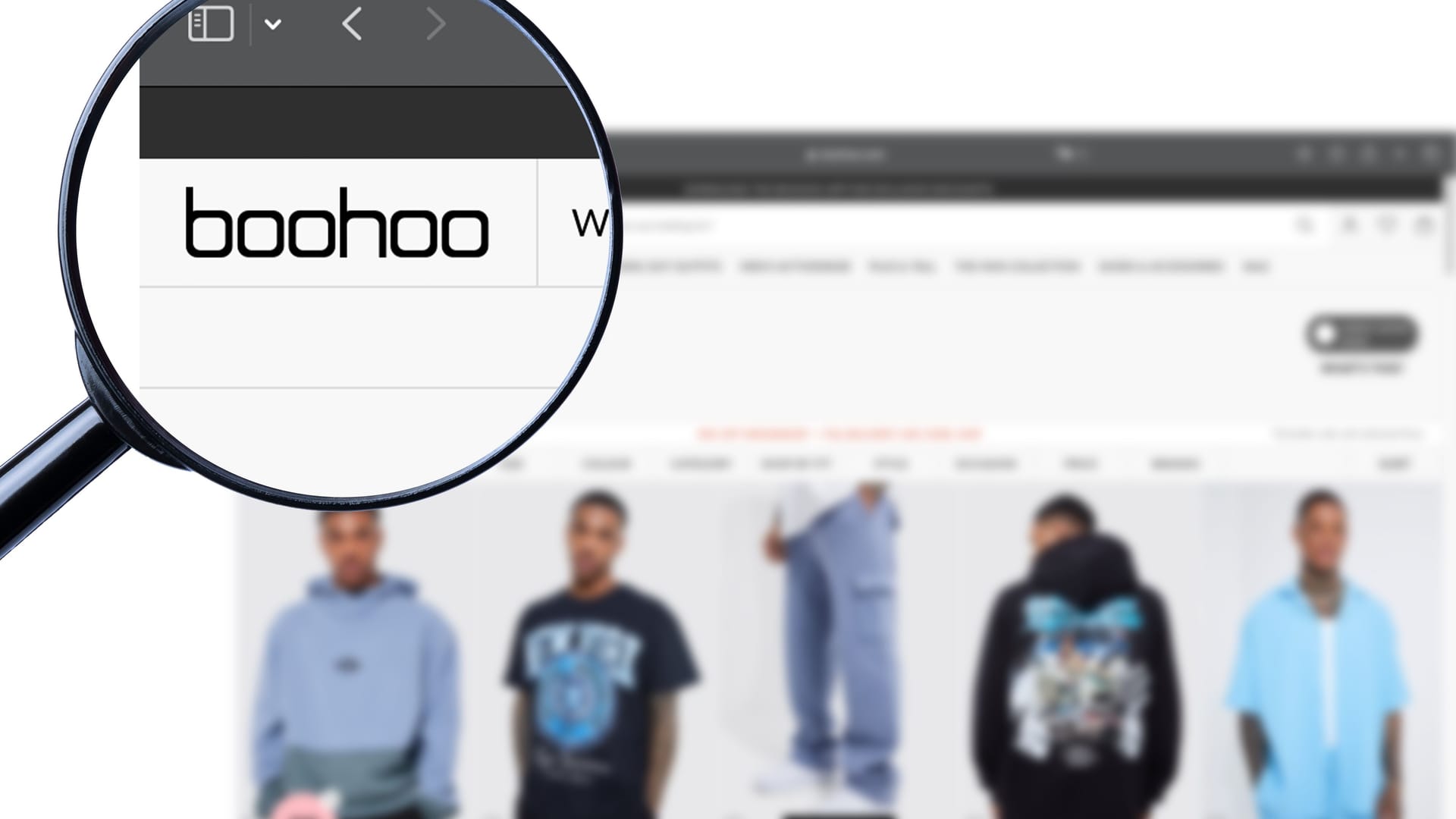 Los Angeles, California, USA - 20 Martha 2023: Illustrative Editorial of BOOHOO.COM website homepage. BOOHOO logo visible on display screen.