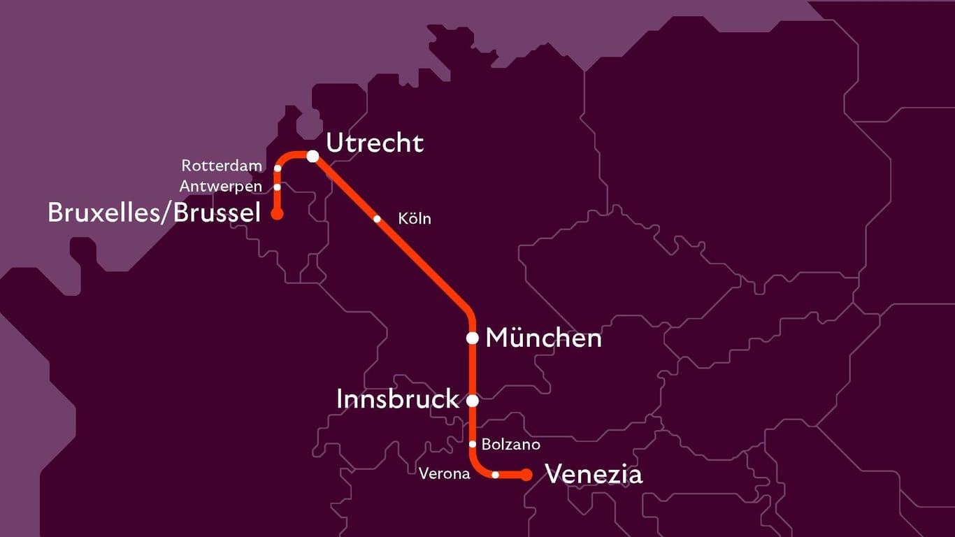 Ab Februar 2025: Von Brüssel aus soll ein Nachtzug Reisende aus Köln in die Wintersport-Gebiete der Alpen und nach Venedig fahren.