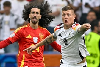 Toni Kroos (r.) und Marc Cucurella: Der Ex-DFB-Star hat noch einmal über die strittige Szene gesprochen.