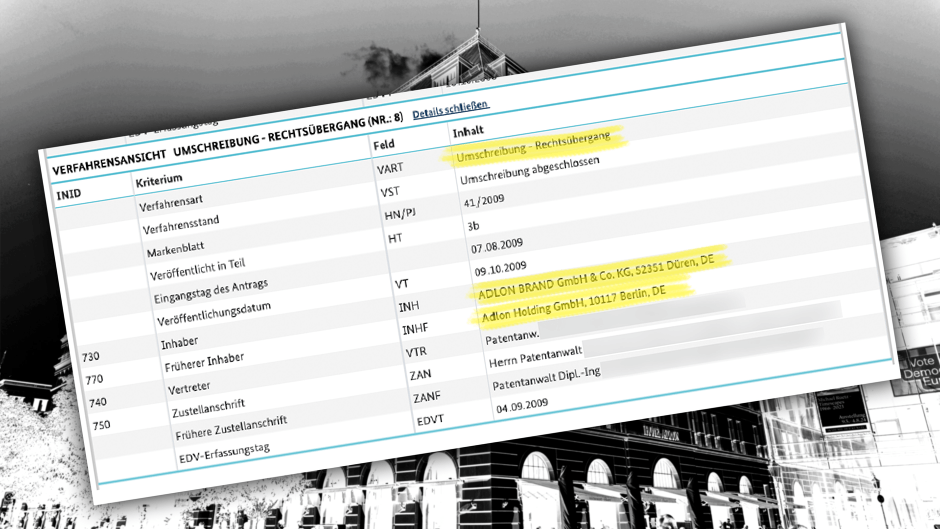 Der Markenübergang der Marke Adlon an eine andere Gesellschaft