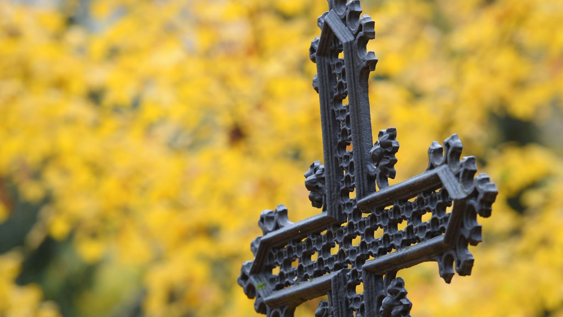 Ein eisernes Kreuz steht auf einem Friedhof