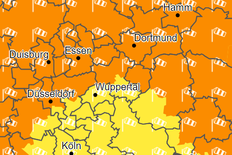Im orange-markierten Gebiet warnt der DWD am Freitag vor schweren Sturmböen.