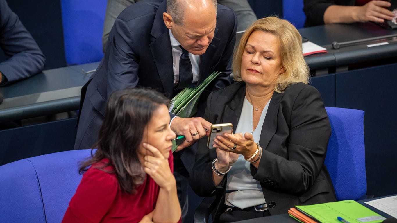 Olaf Scholz, Nancy Faeser und Annalena Baerbock