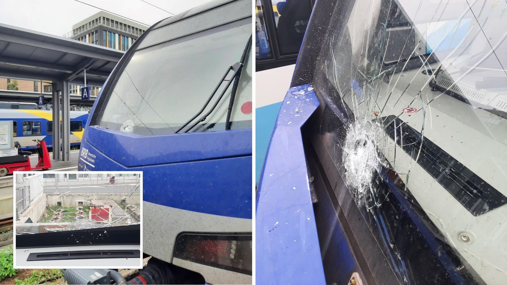 Die Frontscheibe wurde durch eine Glasflasche demoliert: Der Zug konnte nicht mehr weiterfahren. Die Frontscheibe wurde durch eine Glasflasche demoliert: Der Zug konnte nicht mehr weiterfahren.