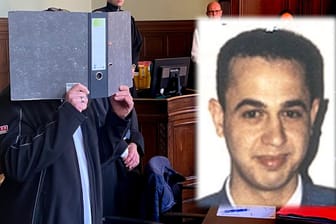 Der Angeklagte Andreas E. vor Gericht (links), Foto von Ali Razzouk: E. bestreitet, Razzouk getötet zu haben.