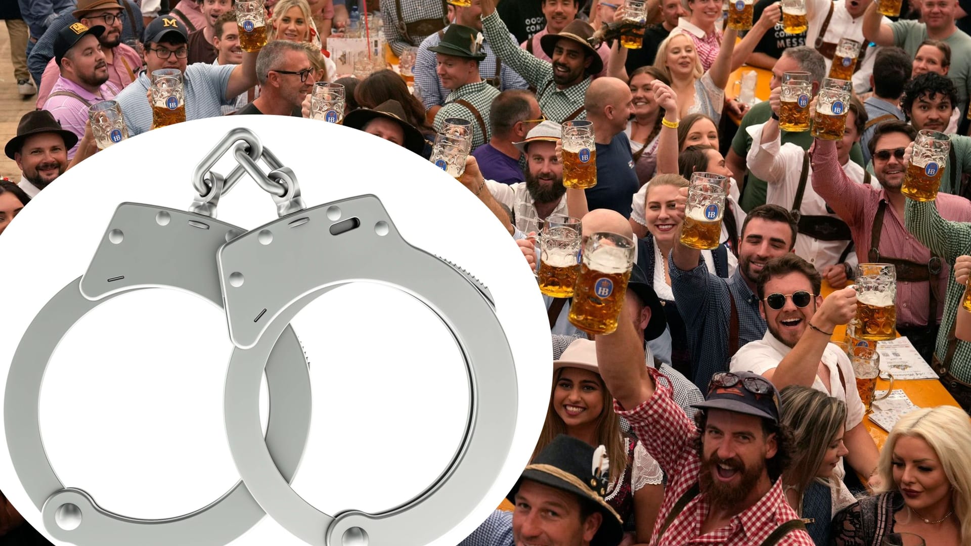 Feiernde auf dem Oktoberfest (Symbolfoto): Die Feuerwehr musste ein Paar Handschellen lösen.