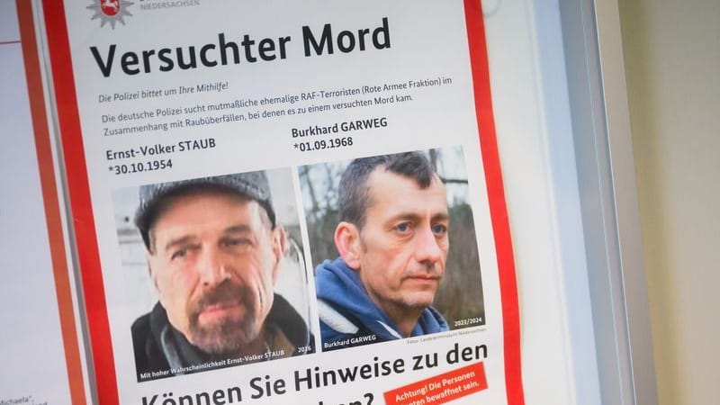 Die Polizei sucht weiterhin mit Hochdruck die beiden früheren RAF-Mitglieder Ernst-Volker Staub und Burkhard Garweg.