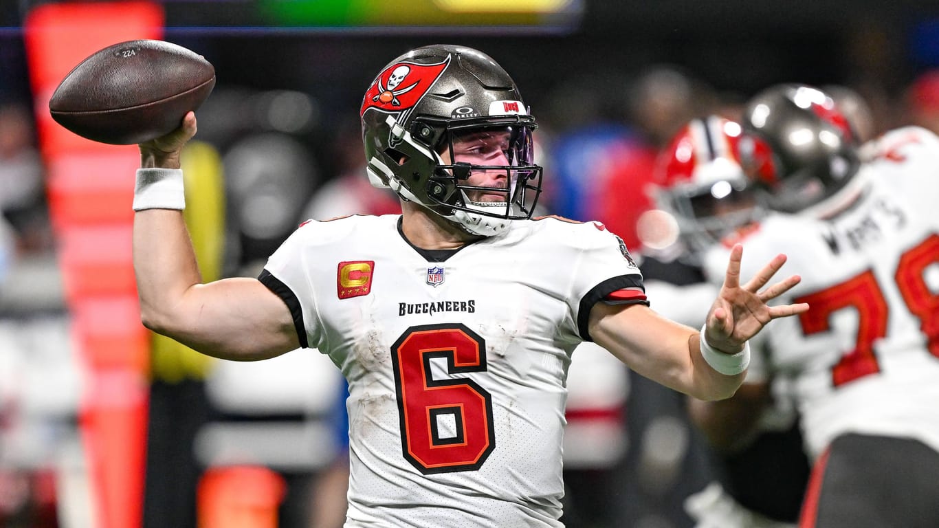 Baker Mayfield von den Tampa Bay Buccaneers: Sein Team muss aus Florida flüchten.