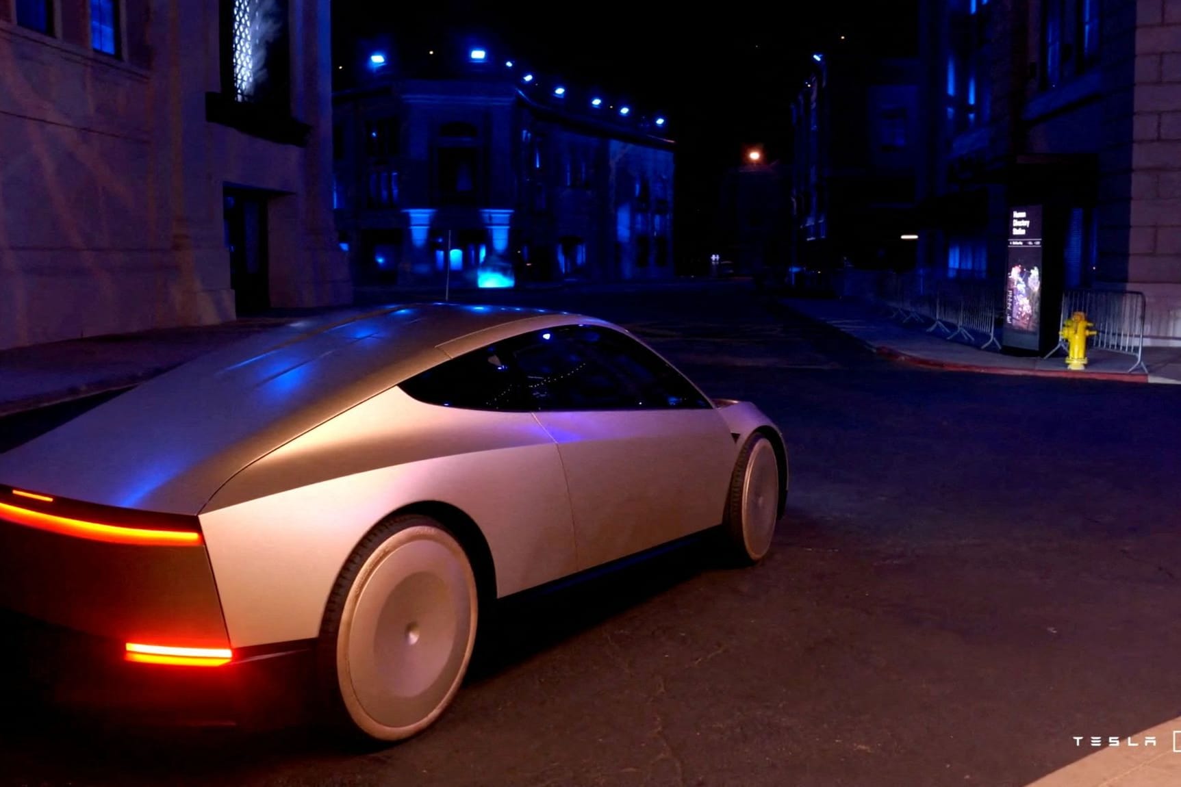 Tesla's robotaxi is seen as it is unveiled at an event in Los Angeles