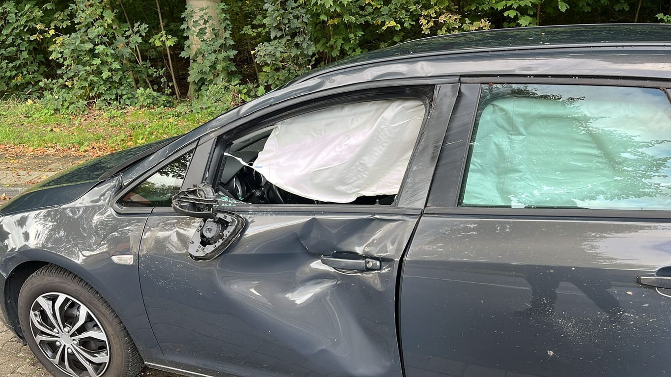 Der stark beschädigte Pkw: Eine Autofahrerin stieß in Agathenburg mit einem frei laufenden Pferd zusammen.