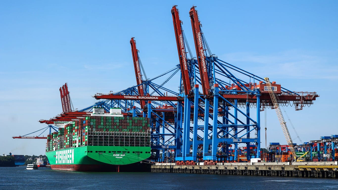 Ein Containerschiff am Burchardkai (Archivbild): Der Hamburger Hafen steht vor einem überraschend positiven Geschäftsjahr.