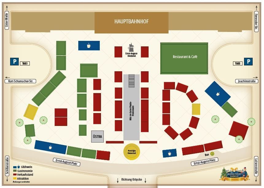 Lageplan vom Weihnachtsdorf: Hier stehen die Stände.